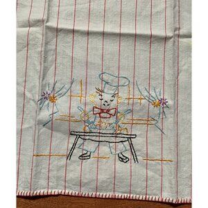 Vintage Red Pinstriped Hand Embroidered Chef Cooking Hand Towel 24"x19" Fun Deco